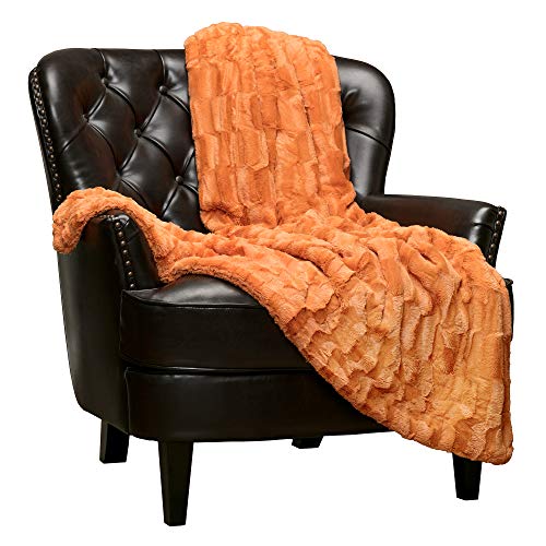 Product Cover Chanasya Fuzzy Faux Fur Elegant Rectangular Embossed Throw Blanket - Plush Sherpa Pumpkin Microfiber Blanket for Bed Couch (50x65 Inches) Orange