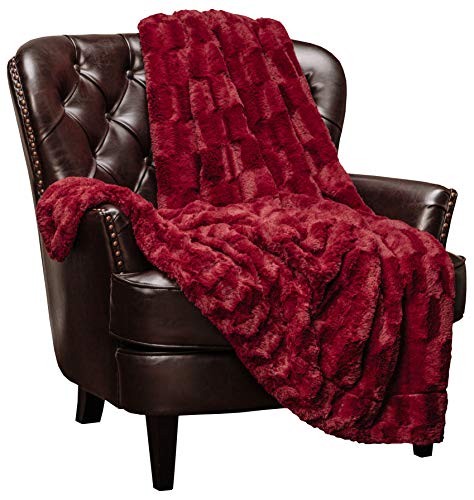 Product Cover Chanasya Fuzzy Faux Fur Elegant Rectangular Embossed Throw Blanket - Plush Sherpa Microfiber Red Blanket for Bed Couch (50x65 Inches) Maroon