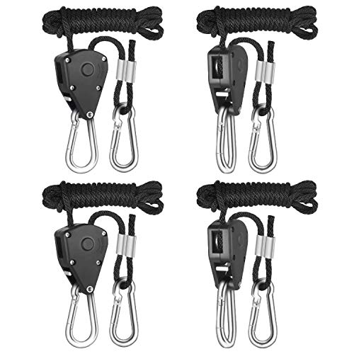 Product Cover iPower GLROPEX2 2-Pair 1/8 Inch 8-Feet Long Heavy Duty Adjustable Rope Clip Hanger (150lbs Weight Capacity) Reinforced Metal, 2 Pack, Black
