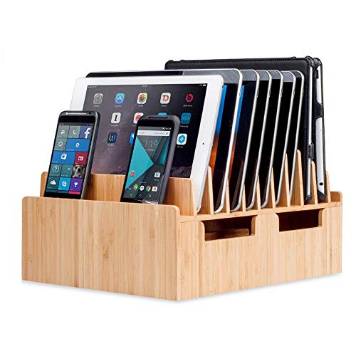 Product Cover MobileVision Bamboo 10-Port Charging Station & Docking Organizer for Smartphones & Tablets, Family-Sized, for use in Corporate Offices & Classrooms