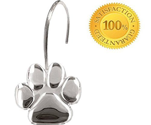 Product Cover Paw Print - Shower Curtain Hooks, Polished Chrome,, Includes a Set of 12 - Give Your Restroom What It Deserves Now!