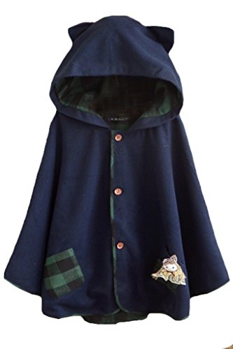 Product Cover Aza Boutique Women`s Cute Button Down Tweed Cat Ears Hooded Cape Navy,One Size