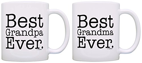 Product Cover Best Grandma Grandpa Ever Grandparent Diamond Anniversary 2 Pack Gift Coffee Mugs Tea Cups White
