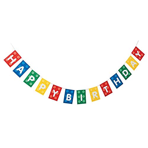 Product Cover Blocks Brick Party Happy Birthday Banner Paper. 7 Ft.