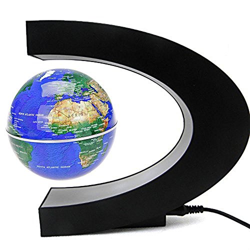 Product Cover Senders Floating Globe with LED Lights C Shape Magnetic Levitation Floating Globe World Map for Desk Decoration (Dark Blue)