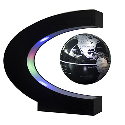 Product Cover Senders Floating Globe with LED Lights C Shape Magnetic Levitation Floating Globe World Map for Desk Decoration (Black-Silver)