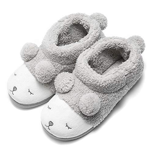 Product Cover GaraTia Warm Indoor Slippers for Women Fleece Plush Bedroom Winter Boots Grey High Top 7-8.5 M US