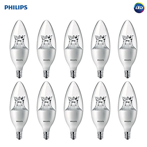 Product Cover Philips LED Dimmable B12 Clear Light Bulb with Warm Glow Effect: 500-Lumen, 2700-2200-Kelvin, 7-Watt (60-Watt Equivalent), E12 Candelabra Base, Soft White, 10-Pack