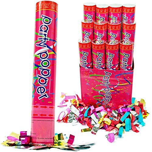 Product Cover (12 Pack) Large (12 Inch) Confetti Cannons Air Compressed Party Poppers Indoor and Outdoor Safe Perfect For Any Party New Years Eve or Wedding Celebrations Shoot Streamers 10 Foot