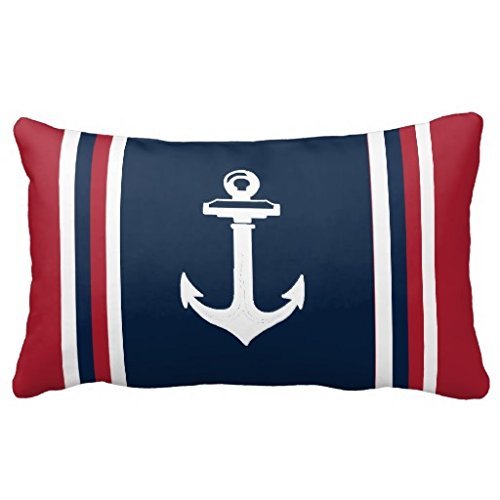 Product Cover Himoud Navy Blue Red Nautical Anchor Lumbar Pillowcase Pillow Covers 20 x12 inches