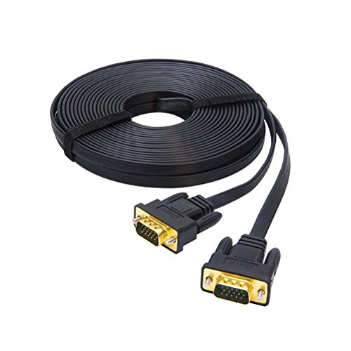 Product Cover DTECH 5M Ultra Thin Flat Type Computer Monitor VGA Cable Standard 15 Pin Male to Male Connector SVGA Wire 16 Feet - Black