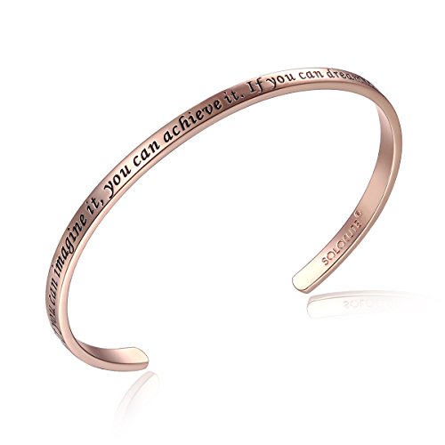 Product Cover Solocute Mothers Day Rose Gold Bangle Bracelet Engraved If You Can Imagine It,You Can Achieve It.If You Can Dream It,You Can Become It Inspirational Jewelry, Womens Cuff Bracelets