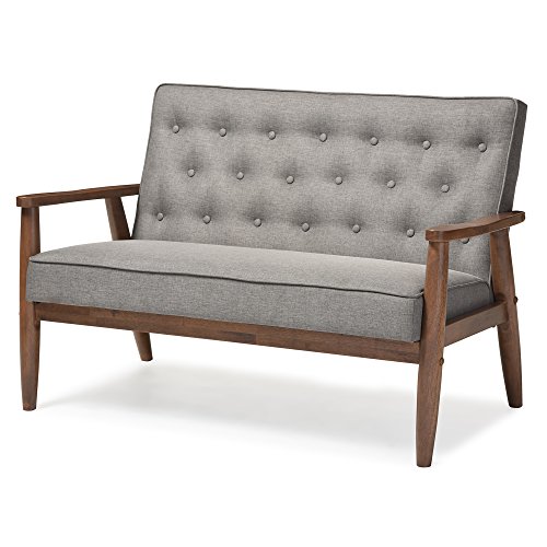 Product Cover Baxton Studio Sorrento Mid-Century Retro Modern Fabric Upholstered Wooden 2-Seater Loveseat, Grey