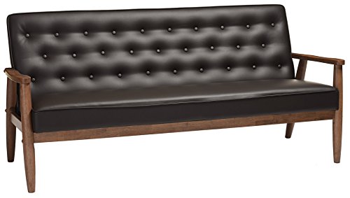 Product Cover Baxton Studio Sorrento Mid-Century Retro Modern Faux Leather Upholstered Wooden 3-Seater Sofa, Brown