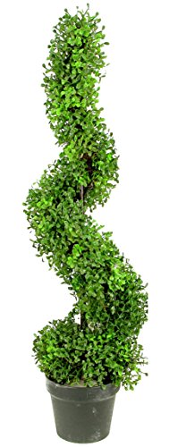 Product Cover Admired By Nature 3' Artificial Boxwood Leave Spiral Topiary Plant Tree in Plastic Pot, Green/Two-Tone