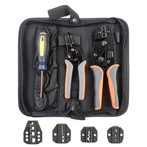 Product Cover IWISS 5 interchangeable Jaws Crimping tool kit with FREE Wire Striper&Cutter for Insulated and Non-Insulated Terminals 0.5-35mm ² Oxford bag packing