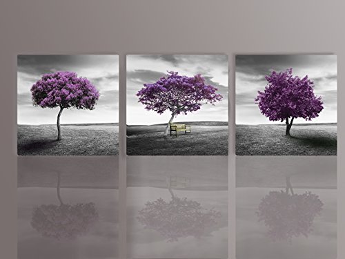 Product Cover Nuolan Art - Canvas Print 3 Panels PURPLE TREES Modern Landscape Framed Canvas Wall Art -P3L3030-003