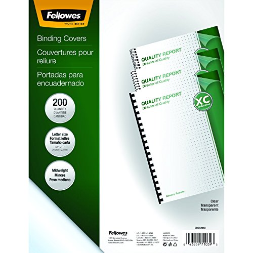 Product Cover Fellowes Crystals Clear PVC Binding Covers, 8mil Letter, 200 Pack (5204303)
