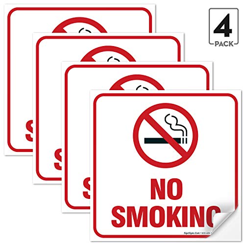Product Cover (4 Pack) No Smoking Sign Stickers, 5.5 x 5.5 Inches, 4 Mil Vinyl Self Adhesive Decal Stickers, Long Lasting, Weatherproof and UV Protected, Made in USA by SIGO SIGNS