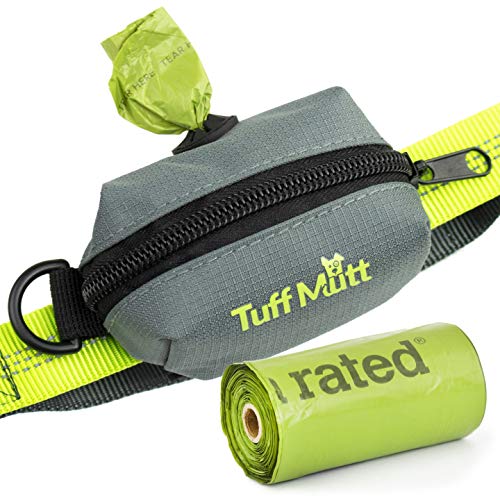 Product Cover Tuff Mutt Poop Bag Holder Attaches to Dog Leash, Includes 1 Roll of Earth Rated Poop Bags, Waste Bag Dispenser and Lightweight Fabric. Makes a Great Walking, Running or Hiking Accessory