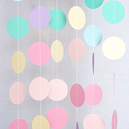 Product Cover Chloe Elizabeth Circle Dots Paper Party Garland Streamer Backdrop (10 Feet Long) - Unicorn Pastel