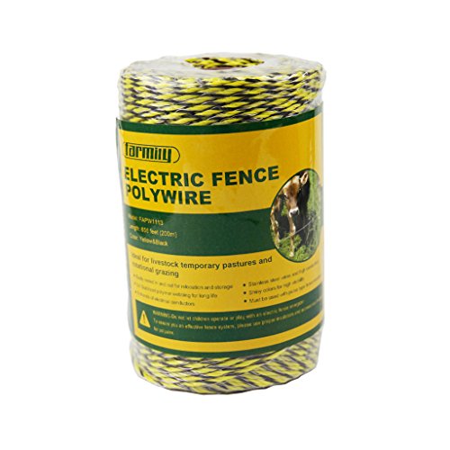 Product Cover Farmily Portable Electric Fence Polywire, 656 Feet 200 Meter, 6 Conductors, Yellow and Black Color, Easy to Install Repair Splice and Rewind