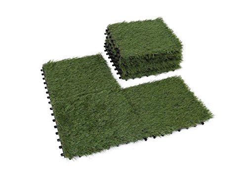 Product Cover Golden Moon Artificial Interlocking Grass Deck Tiles Synthetic Grass Carpet Tiles Indoor Outdoor Artificial Grass Area Rugs Pile Height 1.5in 1'x1' (9 pieces)
