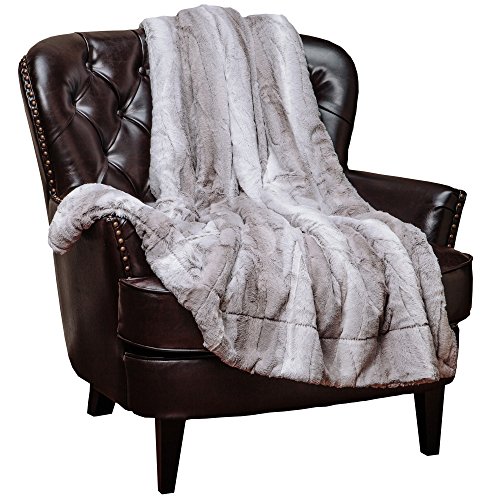 Product Cover Chanasya Fuzzy Faux Fur Elegant Throw Blanket - Falling Leaf Pattern with Plush Sherpa Grey Microfiber Blanket for Bed Couch and Living Room (50x65 Inches) Grey and White