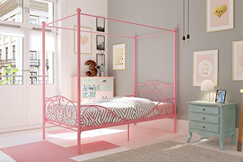 Product Cover DHP Canopy Bed with Sturdy Bed Frame, Metal, Twin Size - Pink