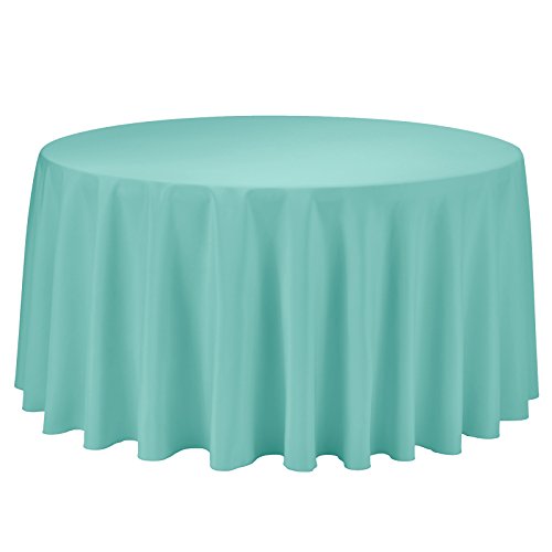Product Cover Remedios Round Tablecloth Solid Color Polyester Table Cloth for Bridal Shower Wedding Table - Wrinkle Free Dinner Tablecloth for Restaurant Party Banquet (Turquoise, 120 inch)