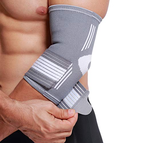 Product Cover Neotech Care Elbow Brace Support Sleeve (1 Unit) - Elastic & Breathable Fabric - Adjustable Compression Strap/Band - for Men, Women, Right or Left Arm - Gray Color (Size M)