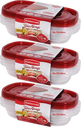 Product Cover Rubbermaid 714270014994 Take Alongs Food Storage Container, 4-Cup Rectangle, Set of 9, (9 Pack), Red