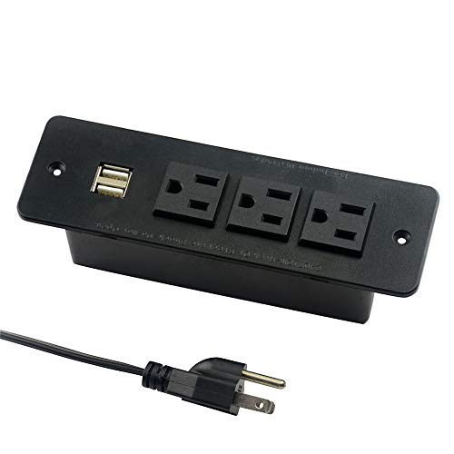 Product Cover Conference Recessed Power Strip Socket with 3 AC Outlets 2 USB Hubs 2.1A 3 Meters Power Cord Flat Plug Black Color