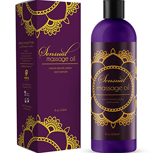 Product Cover Sensual Massage Oil with Relaxing Lavender Almond Oil and Jojoba for Men and Women - 100% Natural Hypoallergenic Skin Therapy with No Artificial or Added Ingredients - Made by Maple Holistics
