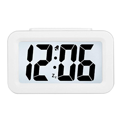 Product Cover Hense Creative Smart Nightlight Alarm Clock Bedside Desk Table Electronic Clock Battery Operated Mute Luminous Alarm Clock with Adjustable Light for Kids Students HA35 (White)