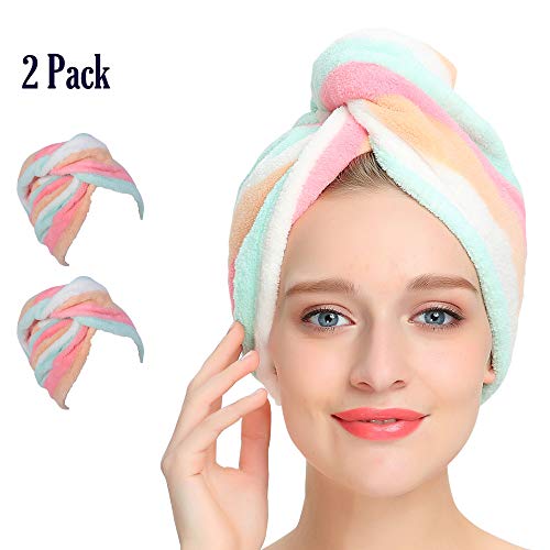 Product Cover AuroTrends® Microfiber Hair Turban Wrap 2 Pack,Quick Dry Hair Towel Wrap Turban- Super Absorbent,Unique Design,2 Pack (Rainbow)