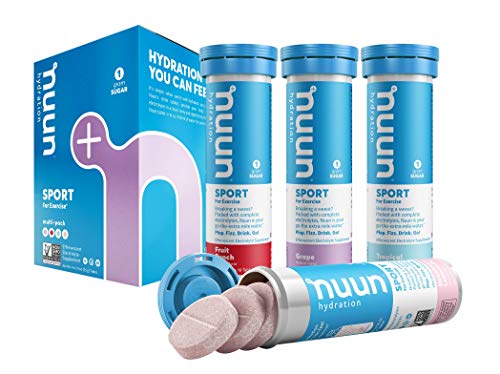 Product Cover Nuun Sport: Electrolyte Tablets, Effervescent Hydration Supplement, Juice Box Mixed Flavor Pack, Box of 4 Tubes (40 servings), Sports Drink for Replenishment of Essential Electrolytes