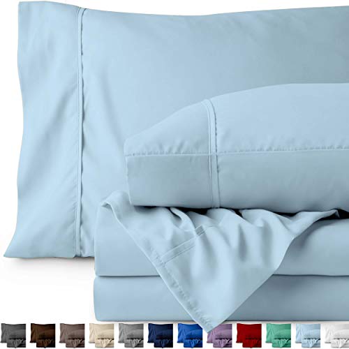 Product Cover Bare Home Split King Sheet Set - 1800 Ultra-Soft Microfiber Bed Sheets - Double Brushed Breathable Bedding - Hypoallergenic - Wrinkle Resistant - Deep Pocket (Split King, Light Blue)