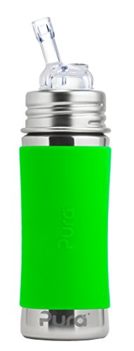 Product Cover Pura Kiki 11 oz / 325 ml Stainless Steel Straw Bottle with Silicone Straw & Sleeve, Green (Plastic Free, NonToxic Certified, BPA Free)