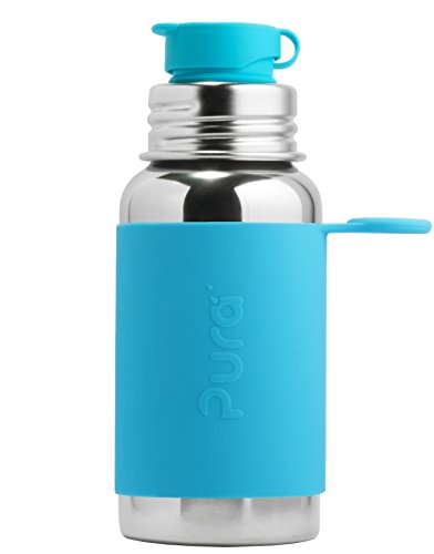 Product Cover Pura Sport 18 oz / 550 ml Stainless Steel Water Bottle with Silicone Sport Flip Cap & Sleeve, Aqua (Plastic Free, Nontoxic Certified, BPA Free)