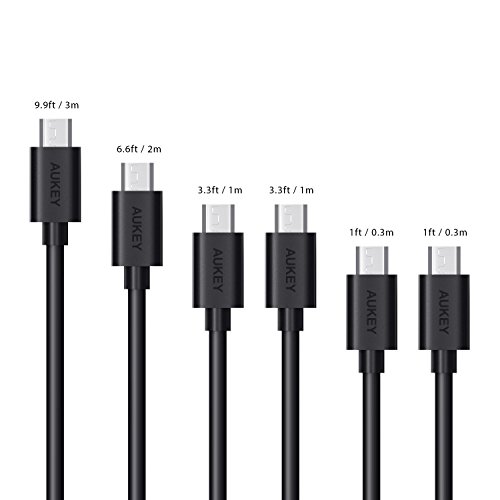 Product Cover AUKEY Micro USB Cable Android Charger Cable 6-Pack 10ft x 1, 6ft x 1, 3ft x 2, 1ft x 2 High Speed Sync and Charging for Samsung Galaxy S7 S6 Edge, Kindle, Huawei, HTC, Sony, Motorola, Nokia, Tablet