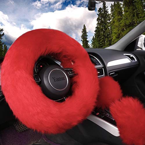 Product Cover Yontree Winter Warm Faux Wool Handbrake Cover Gear Shift Cover Steering Wheel Cover 14.96