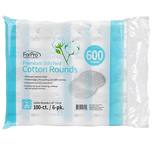 Product Cover ForPro Premium Stitched Cotton Rounds, 100% Cotton, for Cosmetic, Nail, and Personal Care, 600-Count (Pack of 6-100 Cotton Rounds)