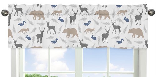 Product Cover Sweet Jojo Designs Blue Grey and White Woodland Animals Collection Deer Bear Fox Window Valance