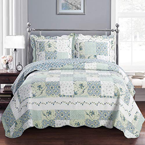 Product Cover Deluxe Brea Oversized Bedspread Set. Beautiful Quilt Decorated with Patches of Various Floral Design Creates The Relaxing ambiance of a Resort in Your Bedroom. Bed Cover Quilt 3 Piece Full/Queen Set