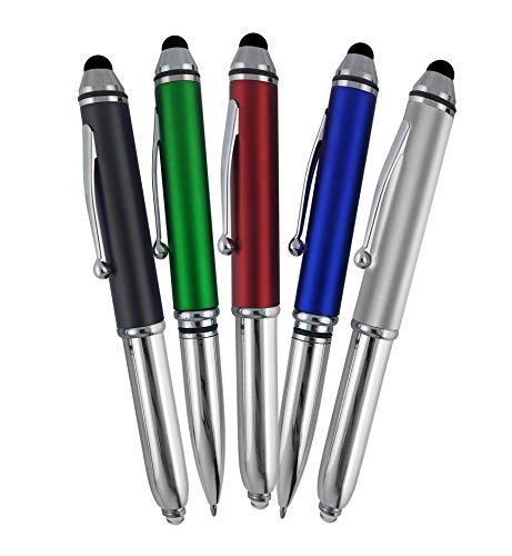Product Cover SyPen Stylus Pen for Touchscreen Devices, Tablets, iPads, iPhones, Multi-Function Capacitive Pen with LED Flashlight, Ballpoint Ink Pen, 3-in-1 Pen, Multi, 5PK