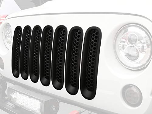 Product Cover Hooke Road 7PCS Front Grill Mesh Inserts, Clip-in Deflector Guard for 2007-2015 Jeep Wrangler JK & Unlimited (Matte Black)