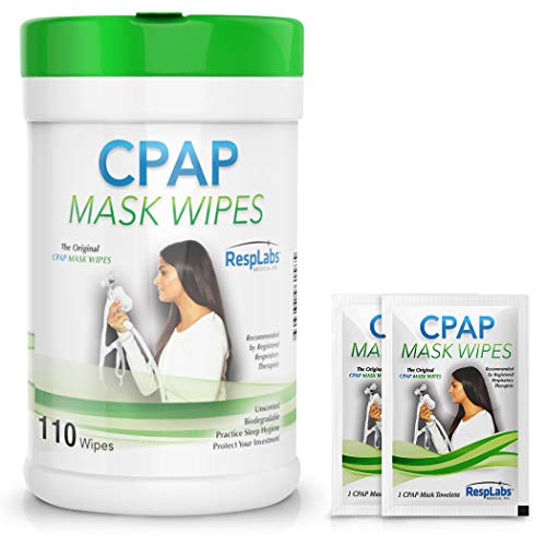 Product Cover RespLabs Medical CPAP Mask Cleaning Wipes - [110 Pack Plus 2 Travel Wipes] - Biodegradable, Unscented, and Lint-Free.