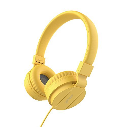 Product Cover Headphones, Gorsun Stereo Foldable Headphones for Travel,Sports, Kids on Ear Bass Computer Headset Earbuds for iPhone and Android Devices (Yellow)