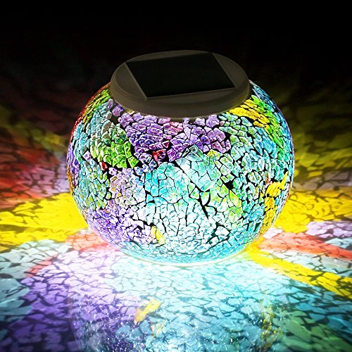 Product Cover Pandawill Color Changing Solar Powered Glass Ball Led Garden Lights, Rechargeable Solar Table Lights, Outdoor Waterproof Solar Night Lights Table Lamps for Decorations, Ideal Gifts